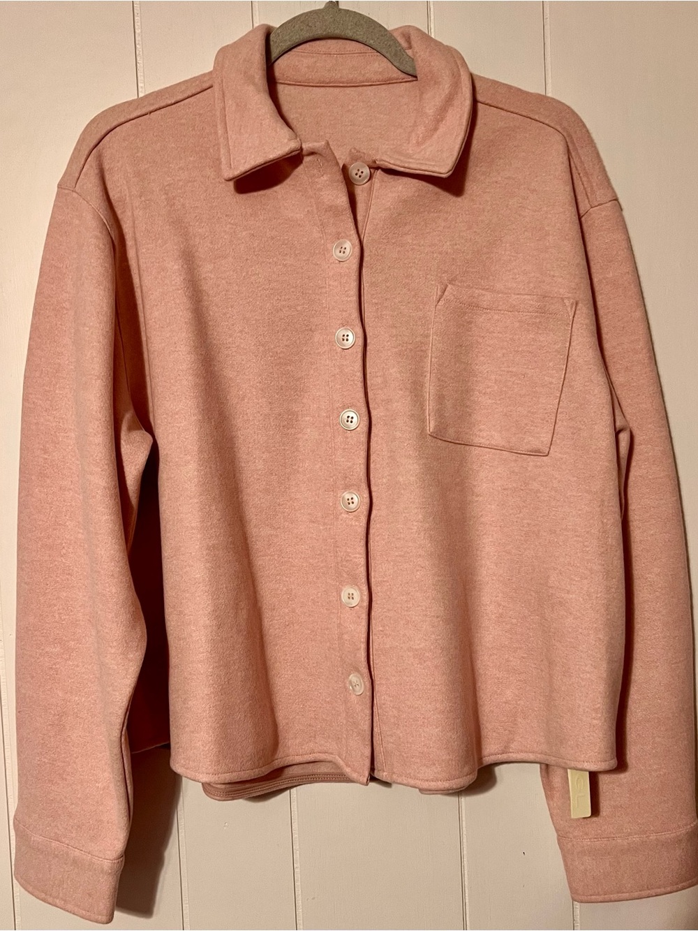 OGL Light Pink Button-Front Collared Knit Shirt Jacket